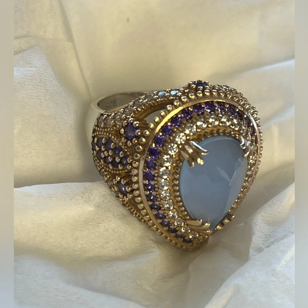 Sterling Silver 925 Quartz Handmade Ring size 8